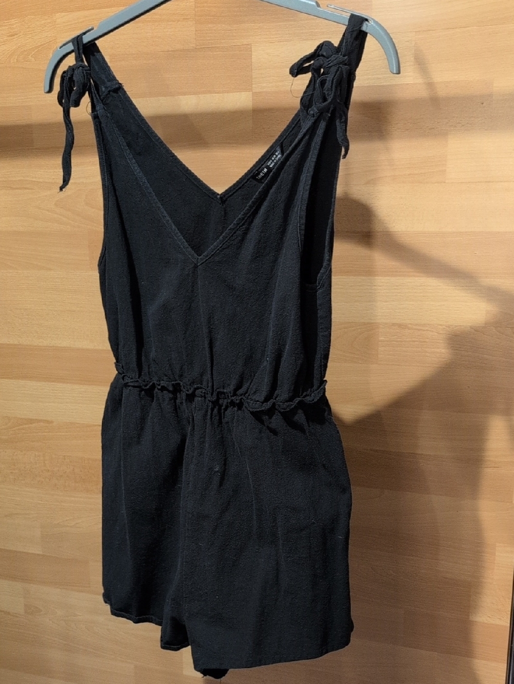 SHEIN Black Tie-Shoulder V-Neck Shorts Romper